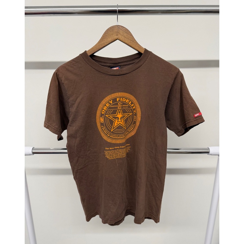 Vintage Obey Fidelity Record Label T‎ Shirt Brown Size Medium